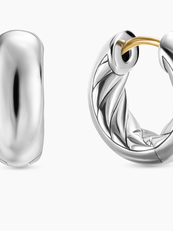 David Yurman Two-Tone Twisted Hoop Earrings In Silver And Gold
